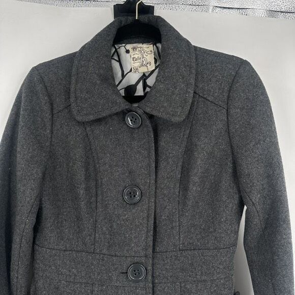 Anthropologie Tulle Grey Wool Blend Long Pea Coat Size S Peacoat Preppy Classic - Picture 4 of 12